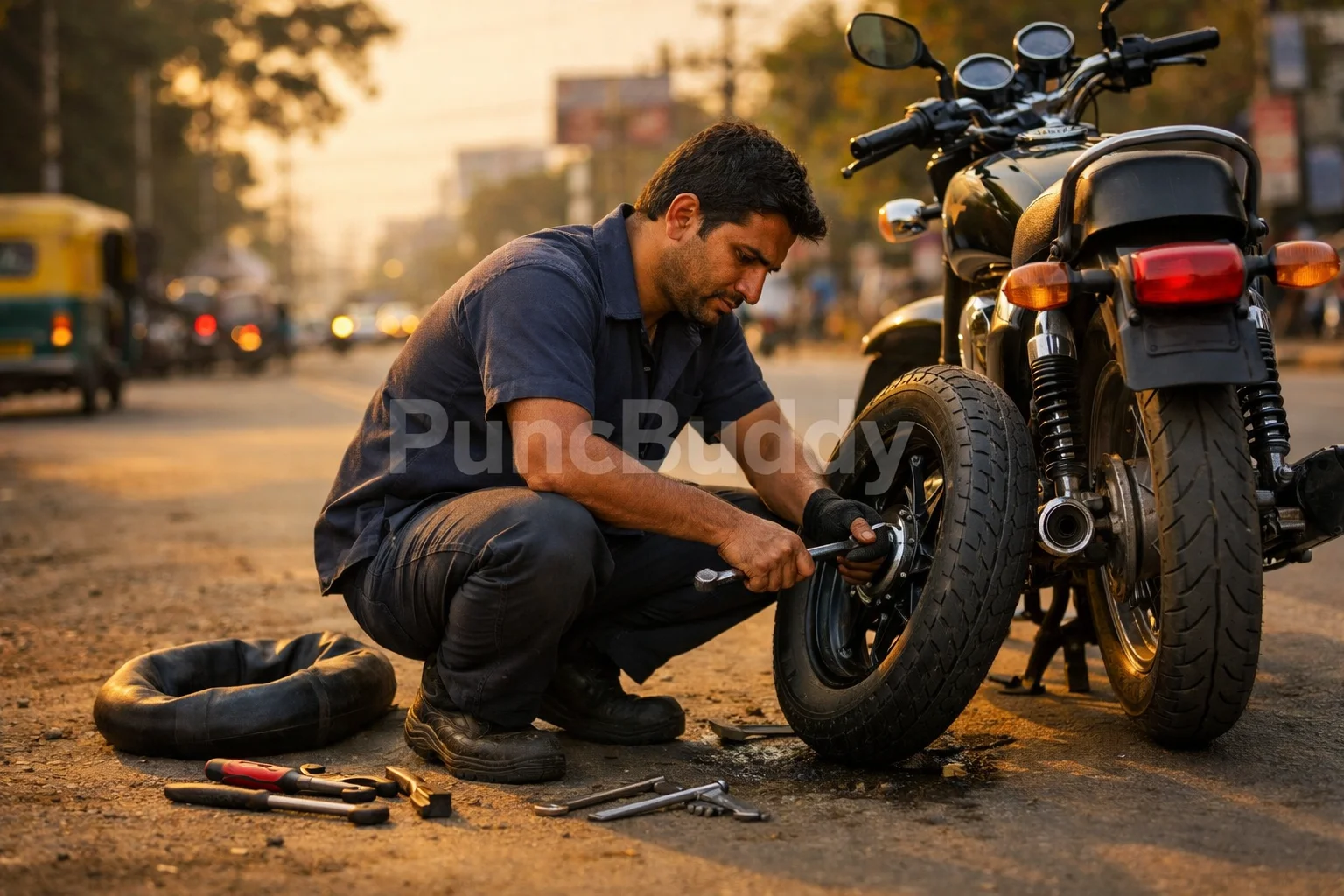 Bike Puncture Repair in HSR Layout Bangalore - PuncBuddy technician