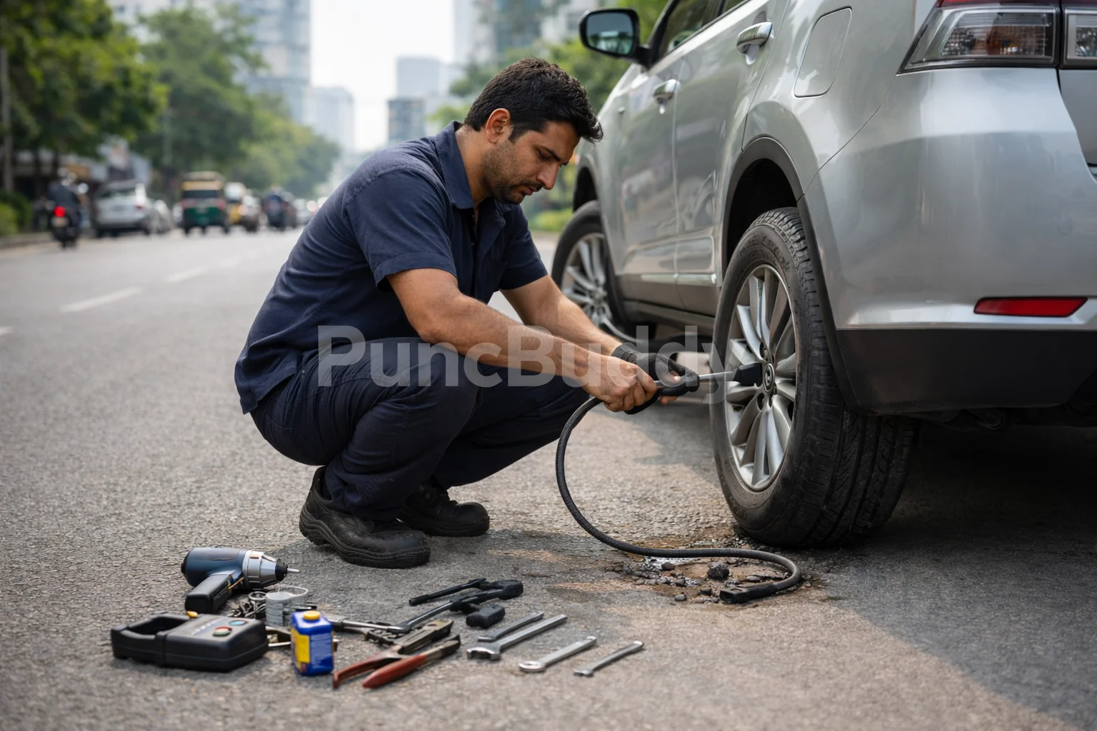 Car Puncture Repair in HSR Layout Bangalore - PuncBuddy technician