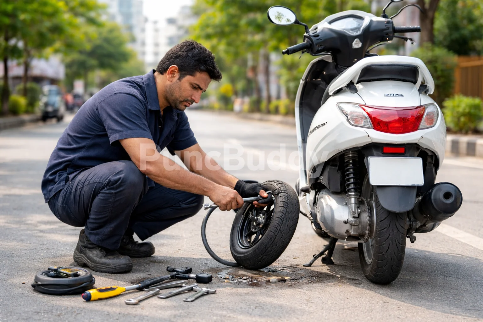 Scooter Puncture Repair in HSR Layout Bangalore - PuncBuddy technician